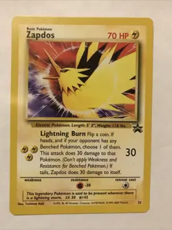 Zapdos #23 Black Star Promo Rare Vintage Pokemon Card Legendary Bird - Image 1