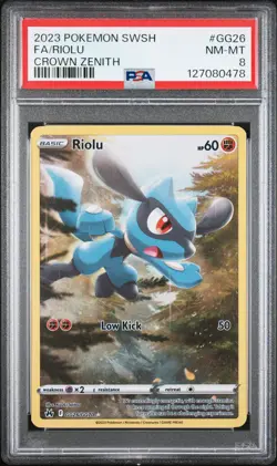 2023 POKEMON SWORD & SHIELD CROWN ZENITH #GG26 FULL ART/RIOLU PSA 8 - Image 1