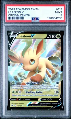 2023 POKEMON SWORD & SHIELD CROWN ZENITH #013 LEAFEON V PSA 9 - Image 1
