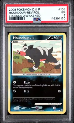 2008 POKEMON DIAMOND & PEARL LEGENDS AWAKENED #103 HOUNDOUR-REVERSE FOIL PSA 7 - Image 1