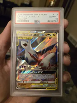 PSA 10 Latias And Latios Gx 113/181 Ultra Rare Pokemon Team Up 2018 TAG TEAM - Image 1