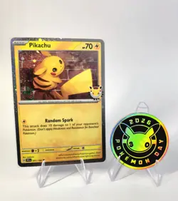 Pokemon Day 2026 Pikachu 051/162 Cosmo Holo Promo with Collectors Coin - Image 1