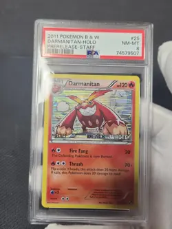 2011 Pokemon Black White Darmanitan STAFF Prerelease Holo Pokemon Card PSA 8 - Image 2