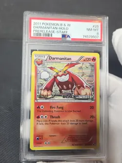 2011 Pokemon Black White Darmanitan STAFF Prerelease Holo Pokemon Card PSA 8 - Image 3