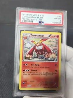 2011 Pokemon Black White Darmanitan STAFF Prerelease Holo Pokemon Card PSA 8 - Image 5