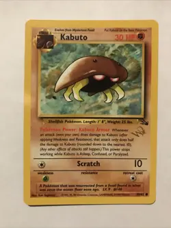 Kabuto Gold W Stamp Stamped Pokemon Card - WOTC Promo - Fossil - 50/62 - NM - Image 1