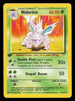 Nidorino 37/102 Uncommon FRENCH 1st Edition Base Set Pokemon Card - Image 1