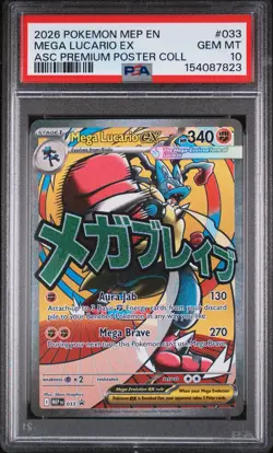 2026 POKEMON MEP EN-ME BLACK STAR PROMO #033 MEGA LUCARIO EX PSA 10 - Image 1