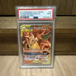 Charizard & Braixen GX #22/236 PSA 9 Tag Team Pokemon Sun & Moon Cosmic Eclipse - Image 1