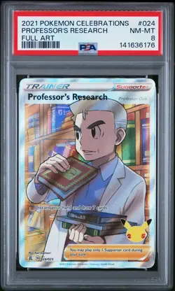 2021 POKEMON CELEBRATIONS #024 FULL ART/PROFESSOR'S RESEARCH PSA 8 - Image 1