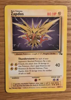 Zapdos Non-Holo 30/62 Rare Fossil Pokemon Card - Image 1
