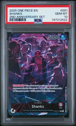 2025 ONE PIECE OP09 001 SHANKS ENGLISH 2ND ANNIVERSARY SET LEADER PROMO PSA 10 - Image 1