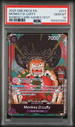 2025 ONE PIECE OP07-073 BANDAI CARD GAMES FEST 25-26 MONKEY D LUFFY PROMO PSA 10 - Image 1
