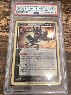 Pokemon Greninja Gold Star Celebrations ETB Black Star Holo Promo SWSH144 PSA 9 - Image 1
