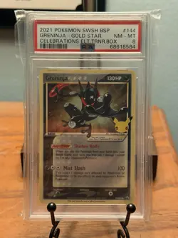 Pokemon TCG Greninja Gold Star SWSH144 Celebrations Black Star Promo PSA 8 - Image 1