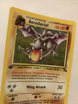 1st Edition Aerodactyl 1/62 PRERELEASE Gold Stamp Fossil Holo 1999 Pokemon Card - Image 2