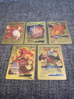 Set Of 5 Gold Foil Charizard Collectors Cards - Pokemon Inspired - Image 1