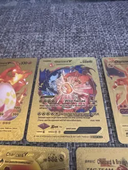 Set Of 5 Gold Foil Charizard Collectors Cards - Pokemon Inspired - Image 4