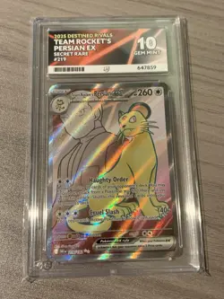 Team Rocket's Persian EX 219/182 SR Destined Rivals Ace 10 Pokemon Perfect Subs - Image 1