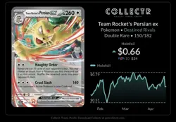 Team Rocket's Persian ex 150/182 Double Rare Destined Rivals Pokemon - Image 3