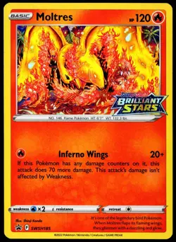 Pokemon TCG Moltres SWSH185 Holo Stamped Brilliant Stars Black Star Promo - LP - Image 1