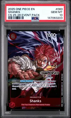 2025 ONE PIECE CHAMPIONSHIP CS 25-26 EVENT PACK P-083 SHANKS PROMO PSA 10 GEM MT - Image 1