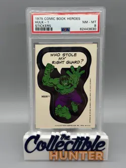 1975 Marvel Super Hero Stickers The Hulk 1 Graded PSA 8 NM-MT Rare Low Pop - Image 1