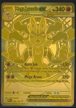 Pokemon Mega Lucario EX Full Art Gold Holo Mega Hyper Rare 188/132 NM #2! - Image 1