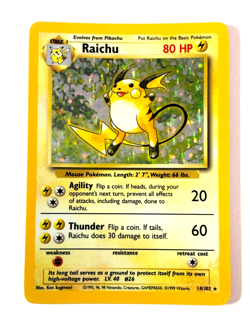 Raichu - 14/102 - Pokemon Base Set Unlimited Holo Rare Card WOTC MP/HP Card - Image 1