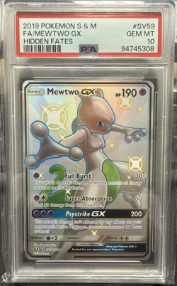 2019 POKEMON SUN & MOON HIDDEN FATES #SV59 FULL ART/MEWTWO GX PSA 10 - Image 1