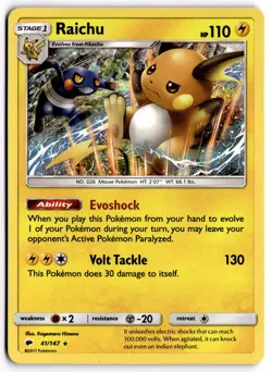 Pokemon TCG Raichu 41/147 Sm-Burning Shadows Holo - Image 1