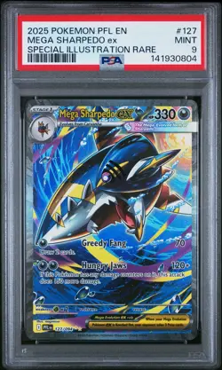 2025 POKEMON PFL EN-PHANTASMAL FLAMES #127 MEGA SHARPEDO EX PSA 9 - Image 1