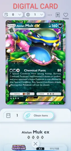 Pokemon Pocket Mobile Game Celestial Guardians Set Alolan Muk EX ◇◇◇◇ Rare Card - Image 1