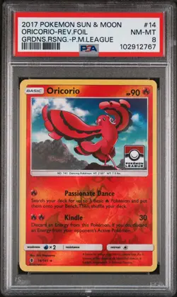 Oricorio-Rev.Foil Pokemon Sun & Moon Guardians Rising 14 NM PSA 8 - Image 1