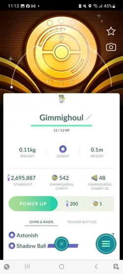 Pokemon Go Shiny Gimmighoul ( Background) ( Stage 1 ) - Image 1