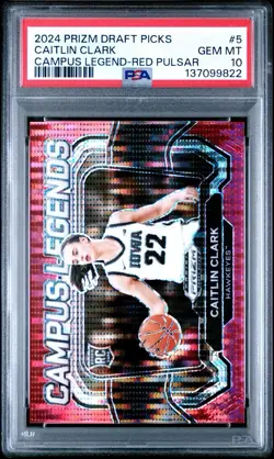 2024-25 Prizm Draft Picks Campus Legends Caitlin Clark #5 Red Pulsar /299 PSA 10 - Image 1