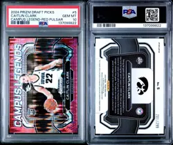2024-25 Prizm Draft Picks Campus Legends Caitlin Clark #5 Red Pulsar /299 PSA 10 - Image 3