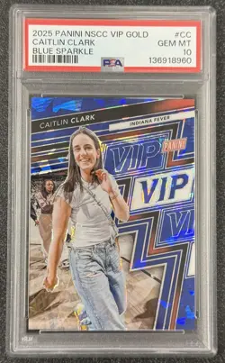 2025 Panini National Gold Pack VIP #1 Caitlin Clark Blue Sparkle #/75 PSA 10 - Image 1