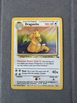 Pokemon TCG Dragonite Fossil Holo Unlimited Rare Card 4/62 Vintage MP/HP - Image 1