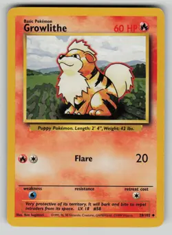 Growlithe 28/102 Base Set Unlimited Pokemon LP - Image 1