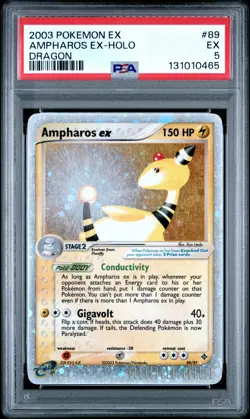 2003 POKEMON EX DRAGON #89 AMPHAROS EX-HOLO PSA 5 - Image 1