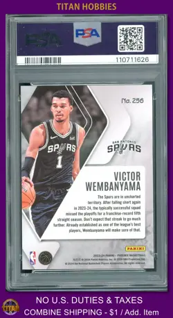 2023 Panini Phoenix COLOR BURST HOLO #256 Victor Wembanyama RC SP PSA 10 GEM MT - Image 2