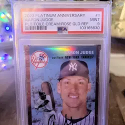 2023 Topps Chrome Platinum Anniversary Rose Gold Toile /75 Aaron Judge PSA 9 - Image 2