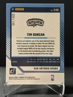 2024-25 Panini Donruss Optic - Legends Tim Duncan #248 Red Seismic Prizm /149 - Image 2