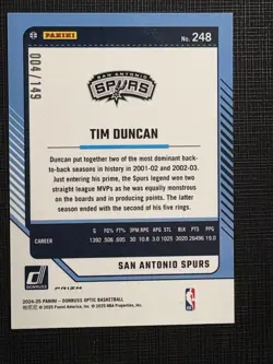 2024-25 Panini Donruss Optic - Legends Tim Duncan #248 Red Seismic Prizm /149 - Image 3