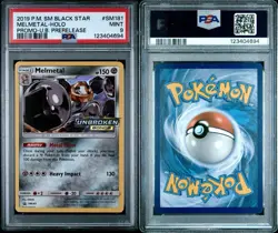 PSA 9 Mint Pokemon Melmetal Prerelease Promo Unbroken Bonds SM181 Holo POP 6 - Image 1