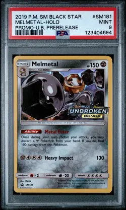 PSA 9 Mint Pokemon Melmetal Prerelease Promo Unbroken Bonds SM181 Holo POP 6 - Image 2
