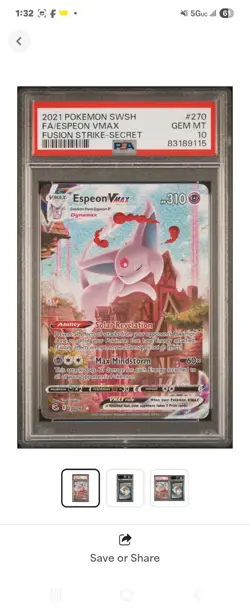 Pokemon Fusion Strike FA Espeon VMAX Secret Alt Art 270/264 PSA 10 GEM MINT - Image 1