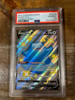 POKEMON 2021 Shining Fates Full Art DITTO V #SV118 PSA 10 Gem Mint RARE - Image 1