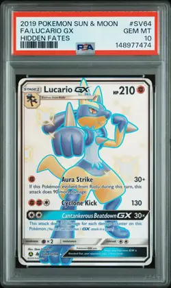 PSA 10 - Fa/Lucario Gx SV64 Pokemon Sun & Moon Hidden Fates - Image 1